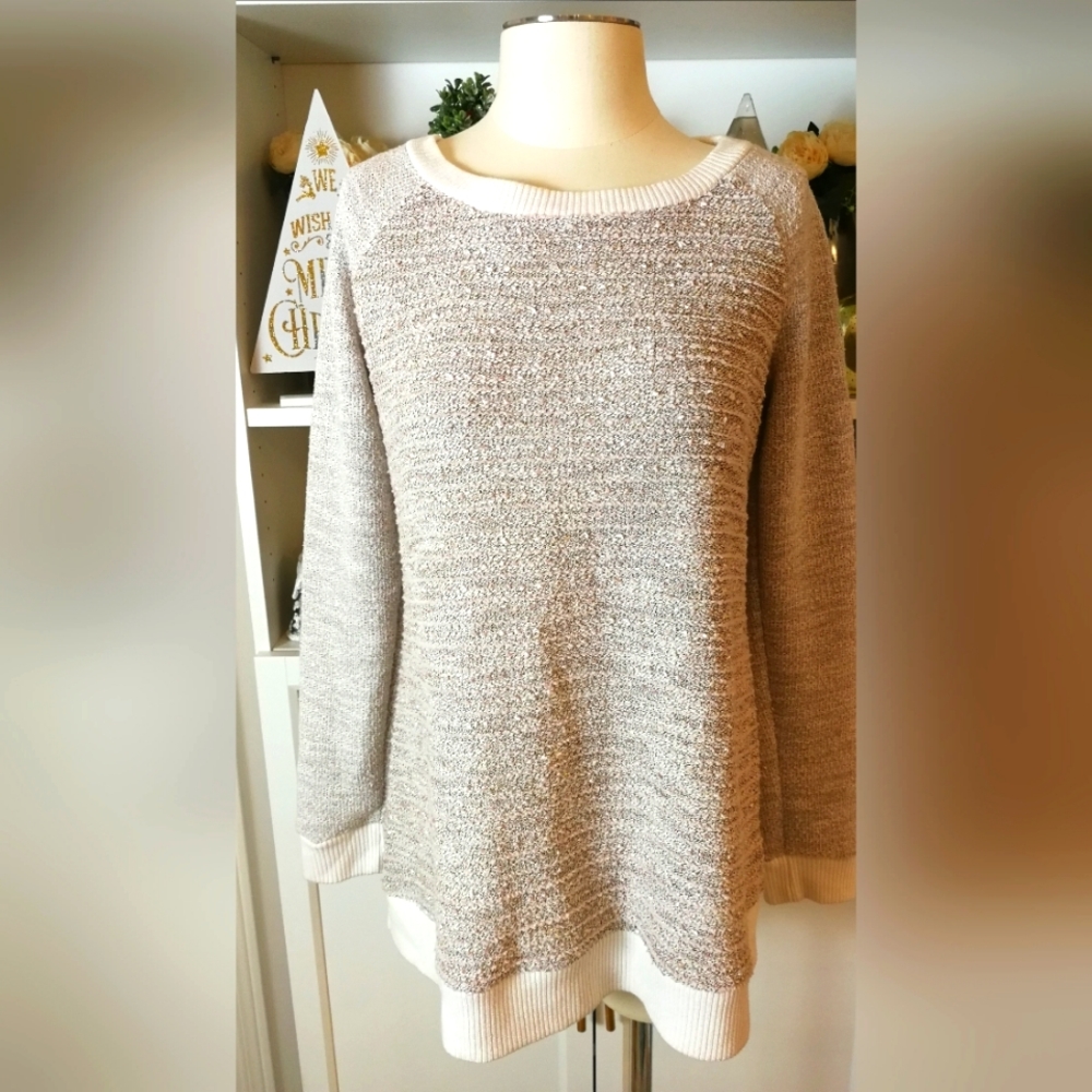 LIZ LANGE MEDIUM long sleeve glitter pink beige white sweater maternity